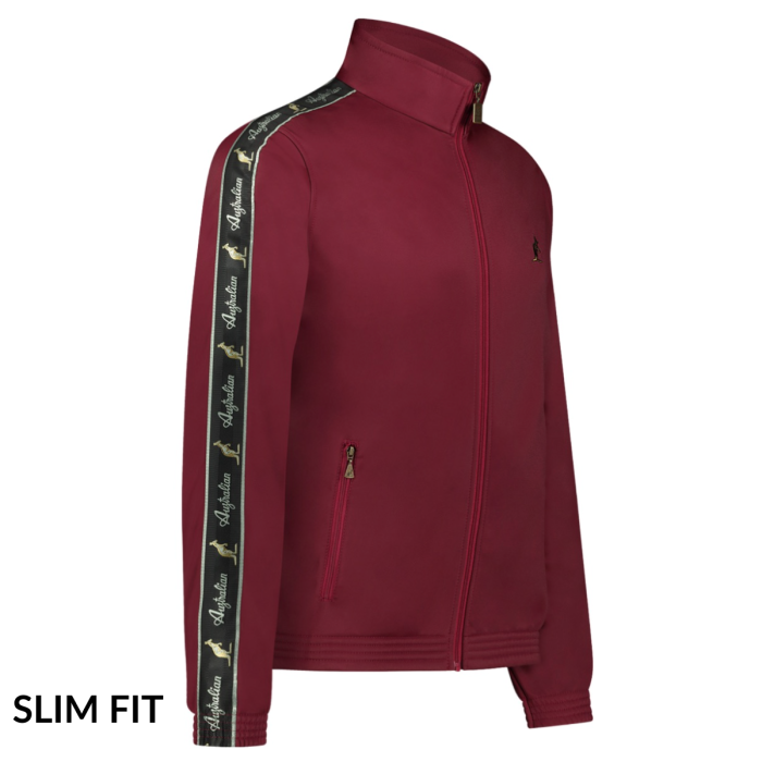 [AUS] SLIM FIT JACKET ACETATE GROOT LOGO EN ZWARTE BIES - BORDEAUX