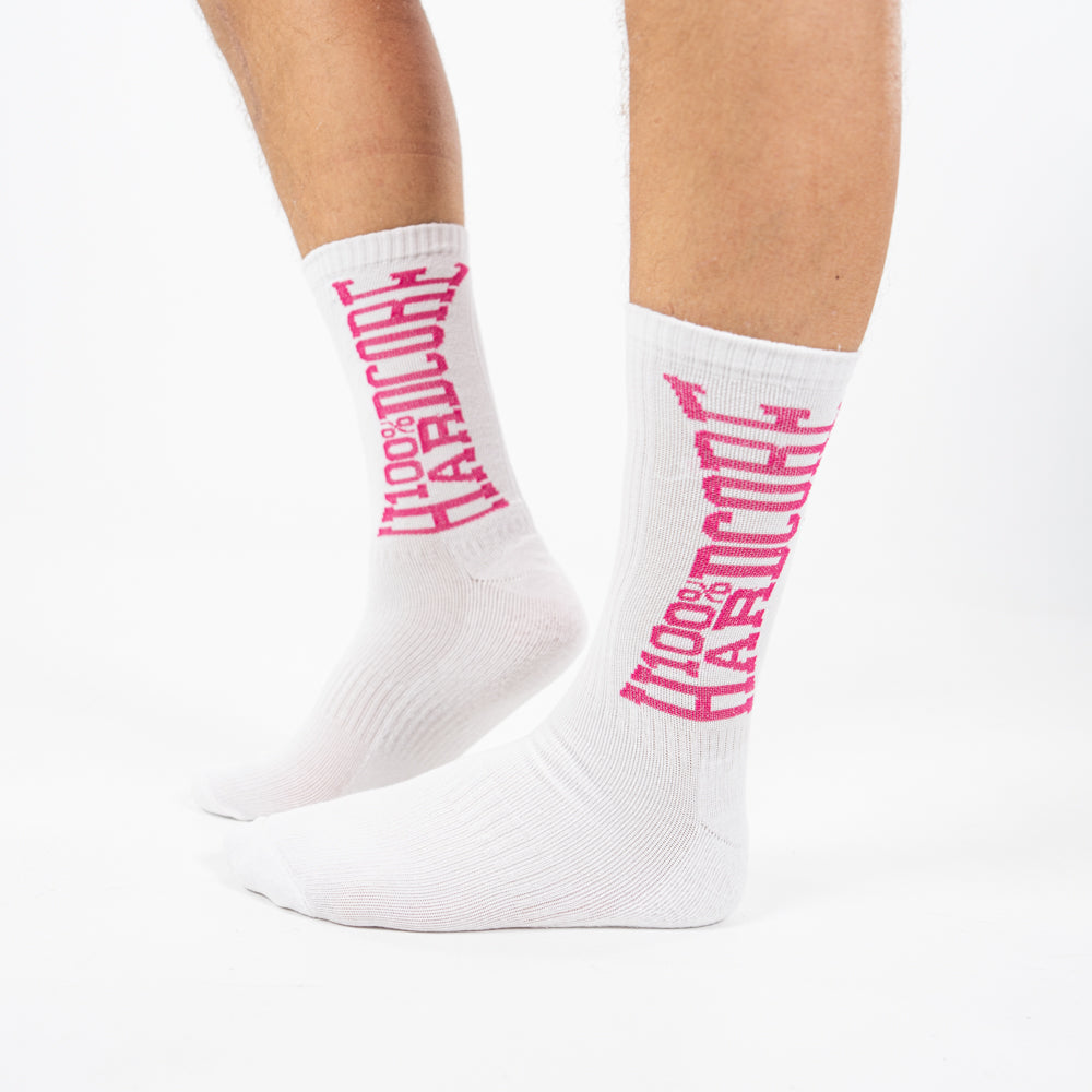 100% HARDCORE SPORTSOKKEN WIT/ROZE
