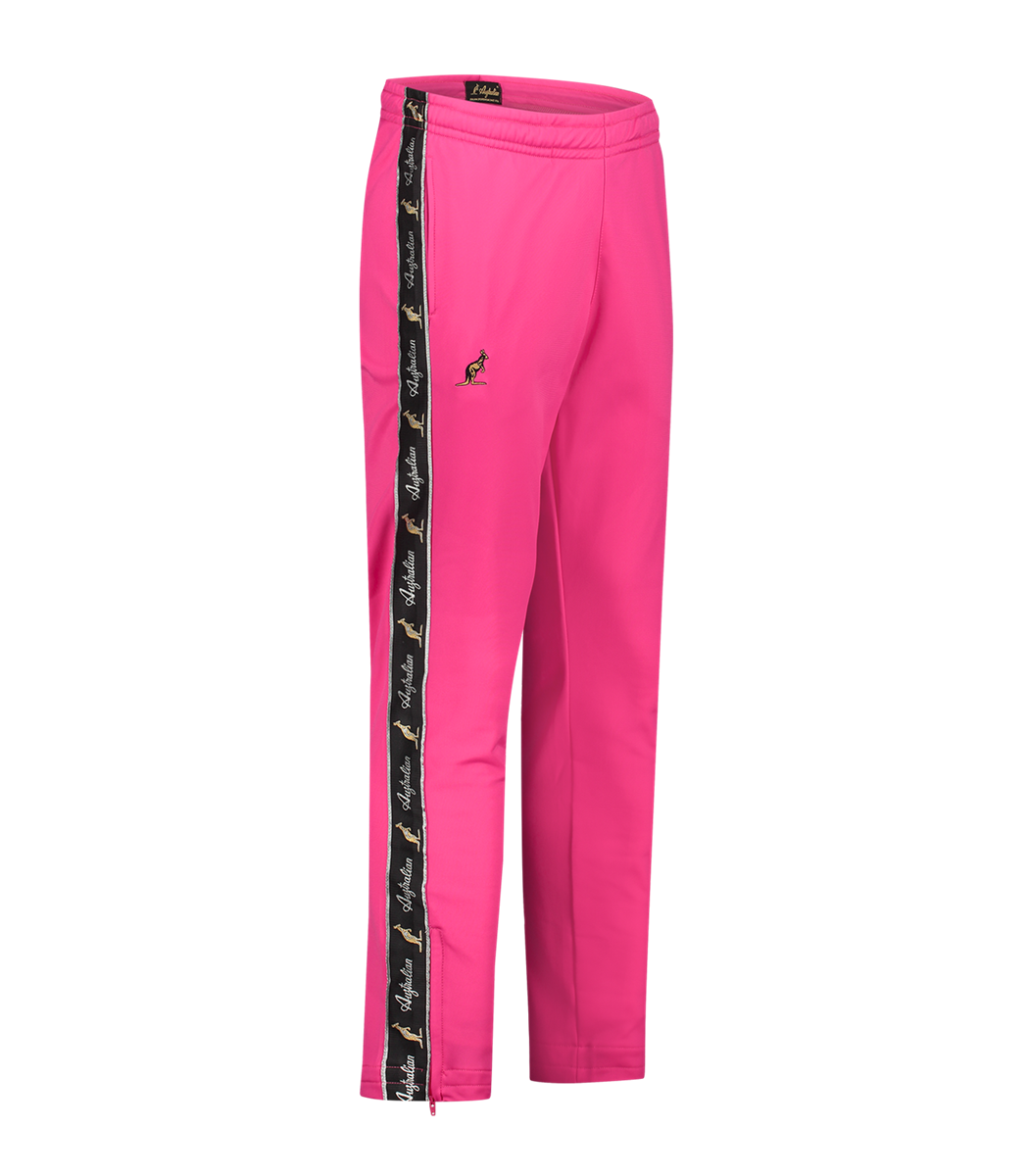 [AUS] SLIM FIT BROEK ACETATE MET ZWARTE BIES - FUXIA ROZE