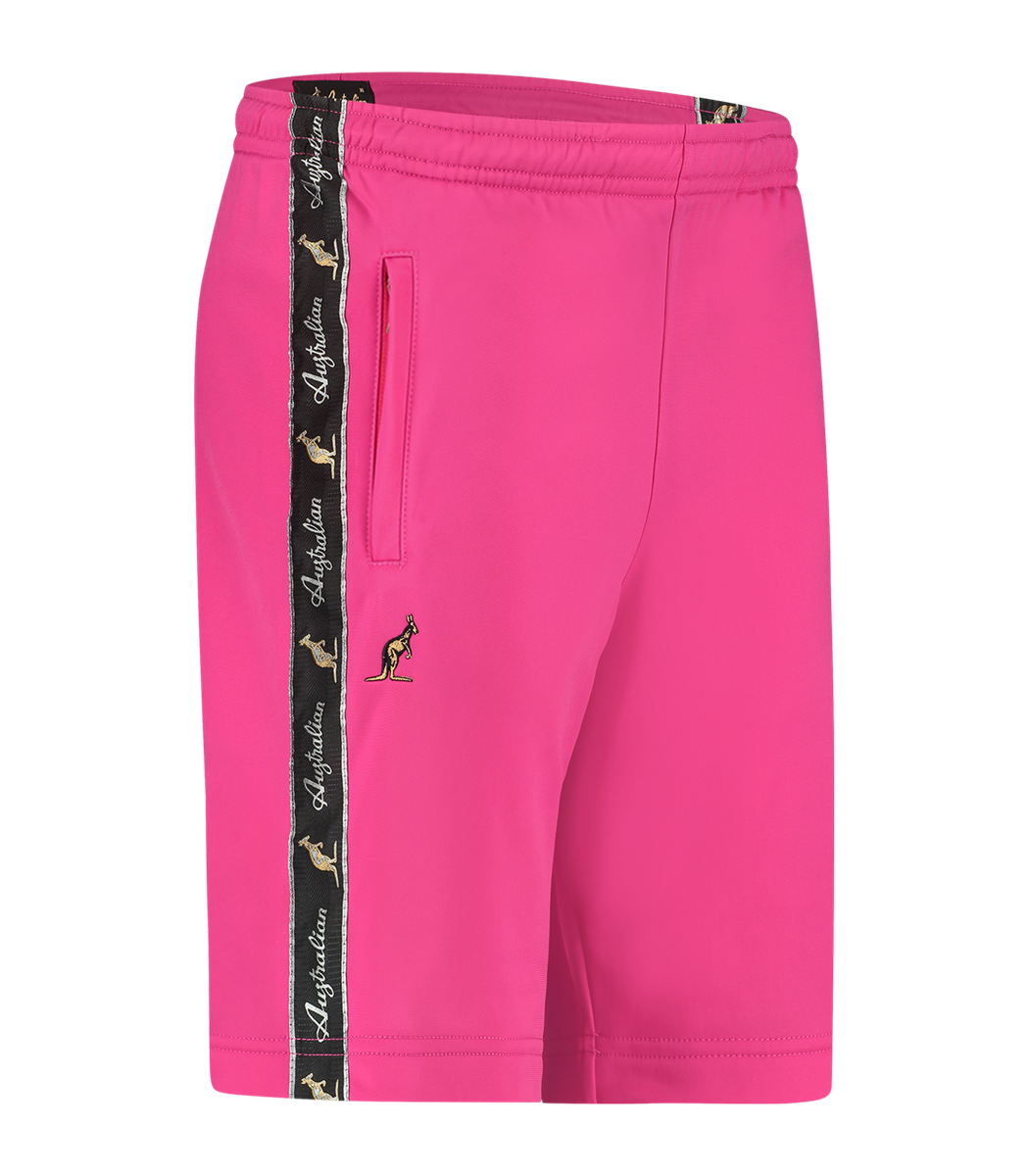 [AUS] KORTE BROEK ACETATE MET ZWARTE BIES - FUXIA ROZE