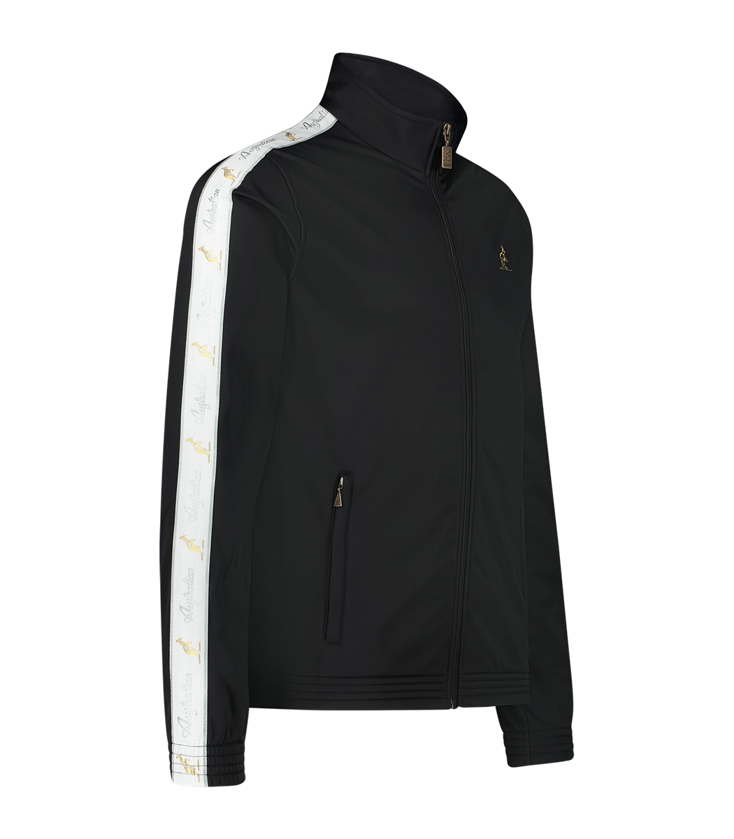 [AUS] SLIM FIT JACKET ACETATE GROOT LOGO EN WITTE BIES - ZWART