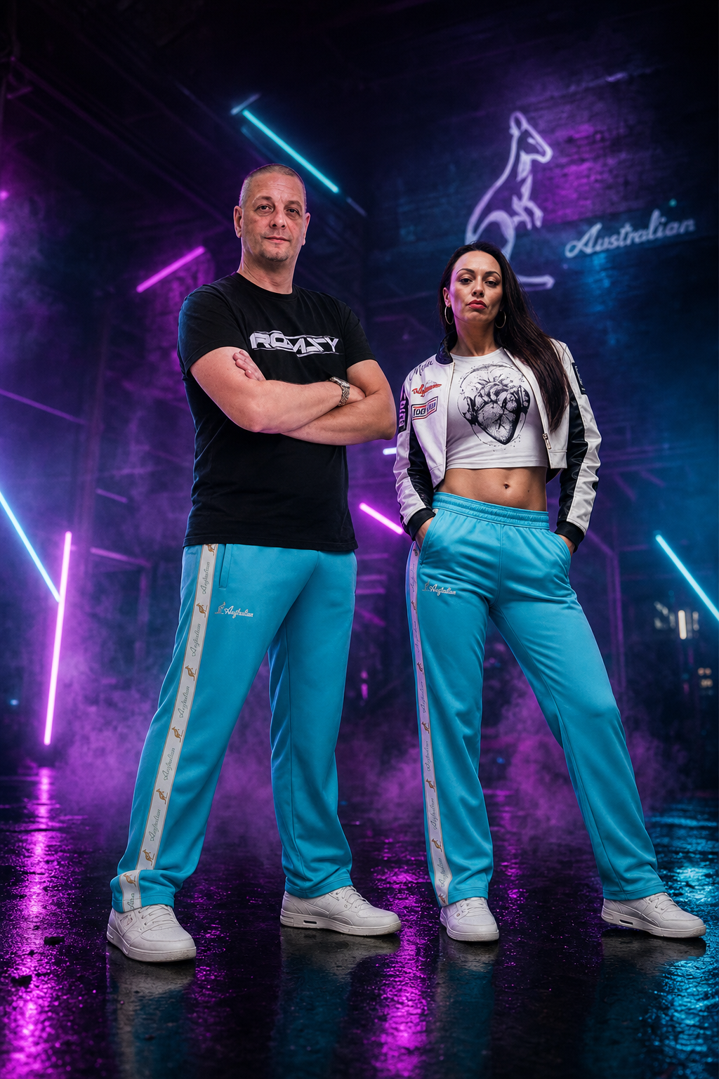 [AUS] PANTS TRIACETAAT WHITE BANDA TURQUOISE