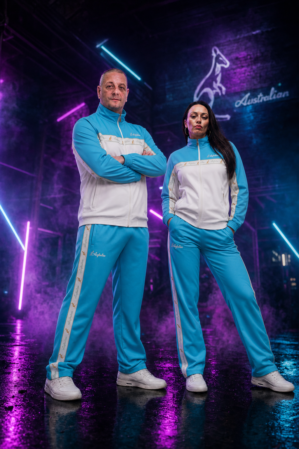 [AUS] DUO JACKET TRIACETAAT WHITE BANDA TURQUOISE