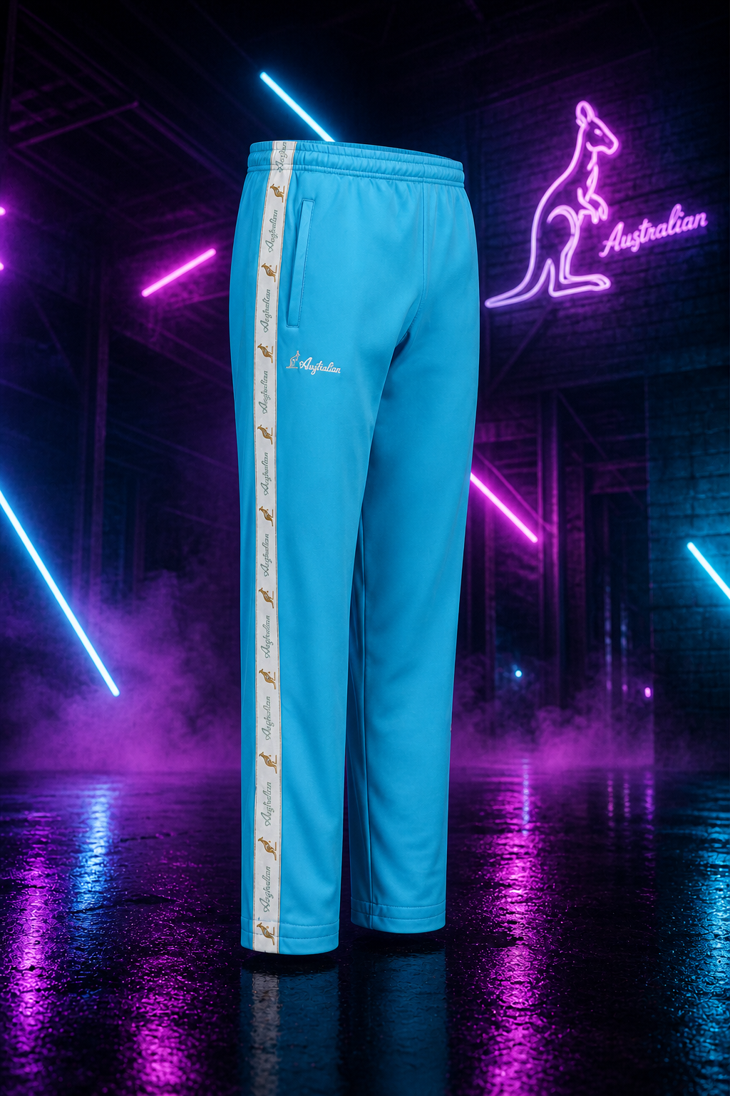 [AUS] PANTS TRIACETAAT WHITE BANDA TURQUOISE